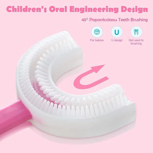 Toddler Children 360 U Shaped Toothbrush Kid Age 2-12 Years All Rounded Silicone Teeth Brush Head Pack Easy Circular Wide Manual Boy Girl Full Whole Clean Mouth Dental Oral Care