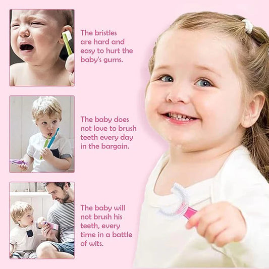 Toddler Children 360 U Shaped Toothbrush Kid Age 2-12 Years All Rounded Silicone Teeth Brush Head Pack Easy Circular Wide Manual Boy Girl Full Whole Clean Mouth Dental Oral Care